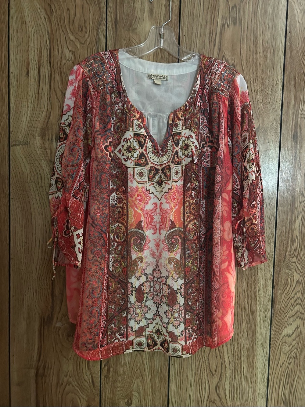 ENERGĒ World Wear 2X Boho Paisley Embellished Blouse